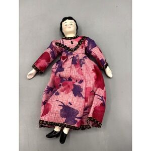 Vintage Shackman Porcelain China Doll Pink Floral Dress Made in Japan 7 Inch
